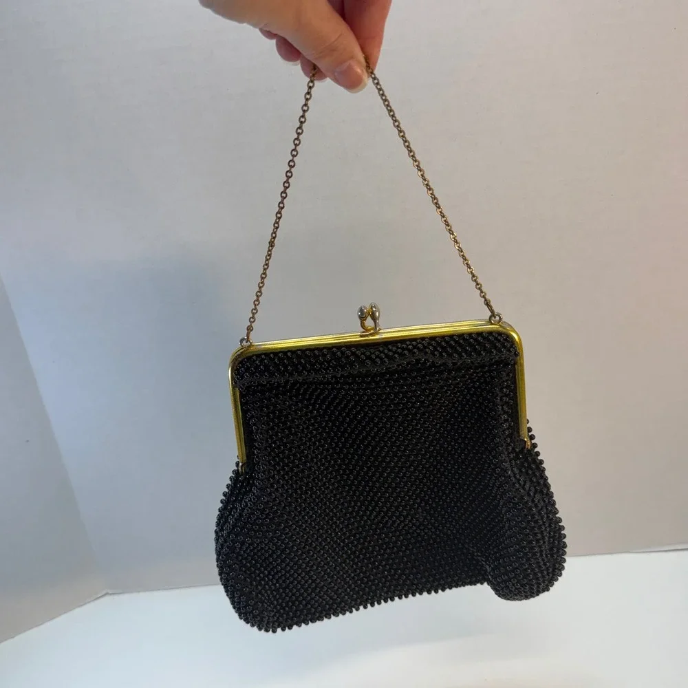 Beaded Evening Bag Small Black Vintage Kiss Lock Frame Purse Retro Glam Coquette